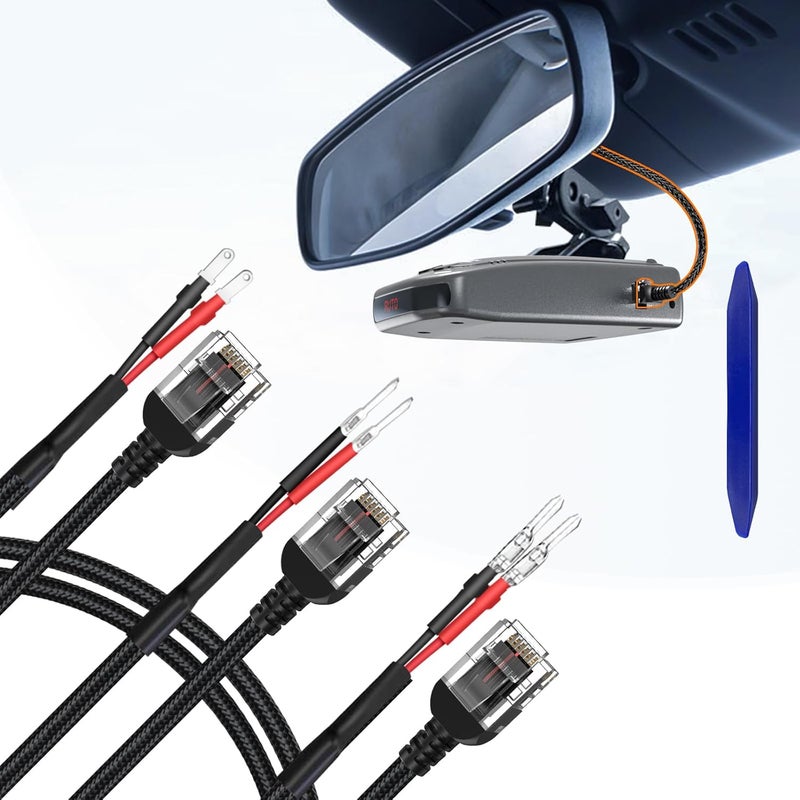 iGoevo Radar Detector Mirror Power Cable (3-Pack), 16" Braided RJ11 Cord – Universal Radar Detector Cable for Escort, Valentine, Uniden – Durable & Easy Install - Image 1